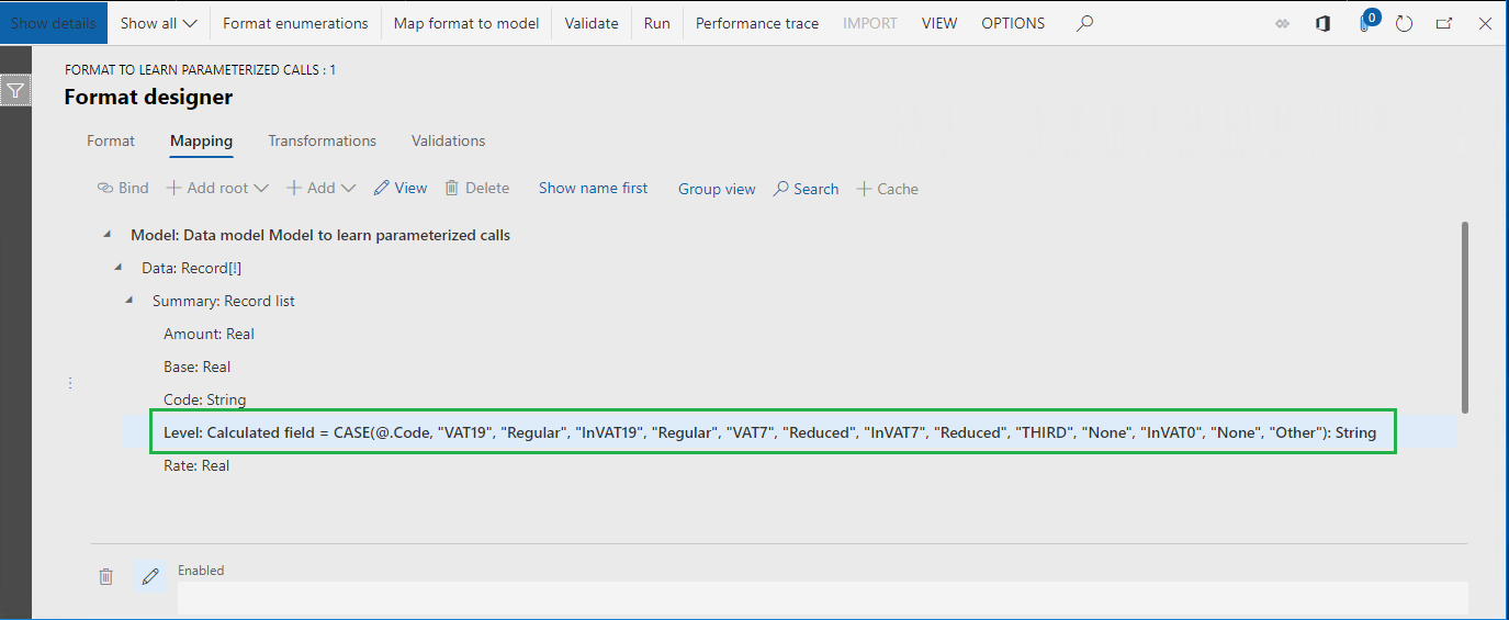 Screenshot of the Model.Data.Summary.Level calculated field with hardcoded tax codes.