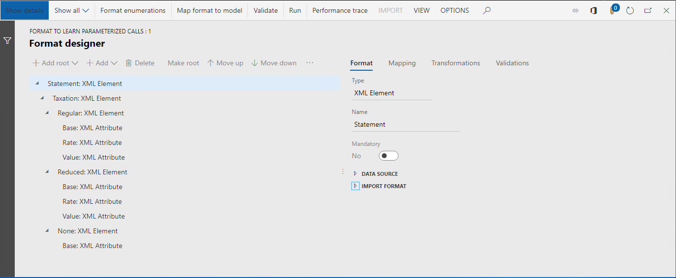Screenshot of multiple levels of ER format, Format to learn parameterized calls.