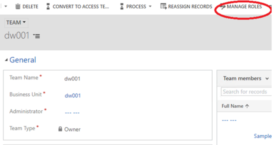 Screenshot of Manage roles button.