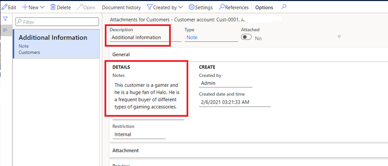 Screenshot of note from the customer engagement app.