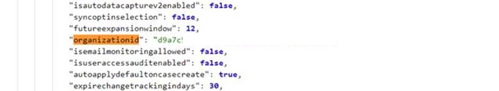 Screenshot of finding organizationid.