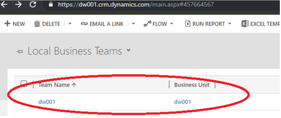 Screenshot of team of the mapped business unit.