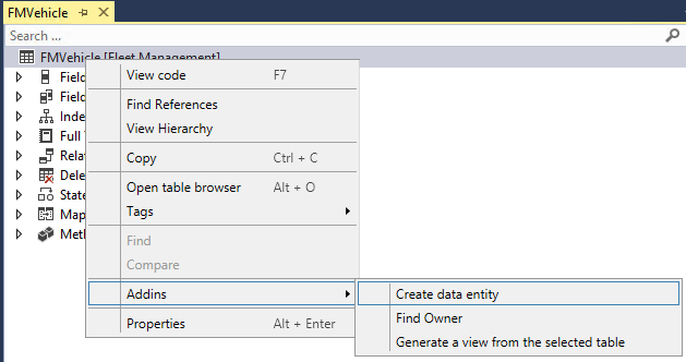Screenshot of create data entity.