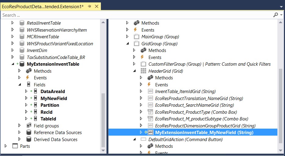 Screenshot of adding fields from the data source to the form design.
