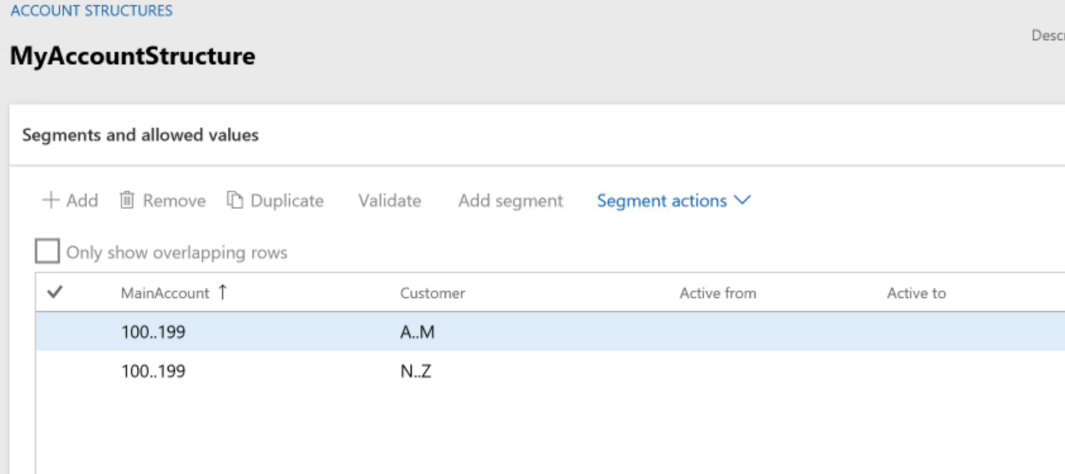Screenshot of basic structure and constraints for My Account Structure.