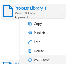 Screenshot of starting Azure DevOps synchronization from the tile for a library.