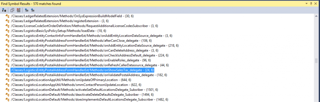 Screenshot of find references results for the SubscribesTo keyword.