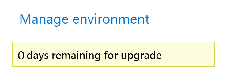 Screenshot of the upgrade timer has reached 0 (zero) days.