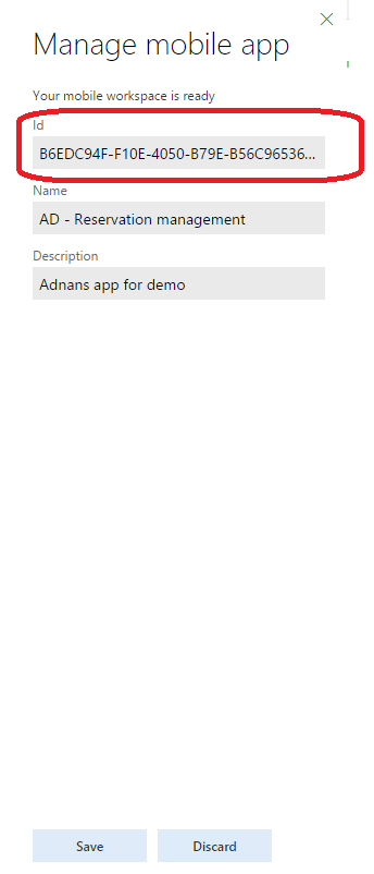Screenshot of the app ID in the workspace summary.
