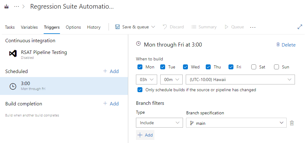 Screenshot of scheduling execution of a pipeline.