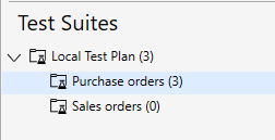 Screenshot of Node for the Purchase order test suite selected in the test tree.