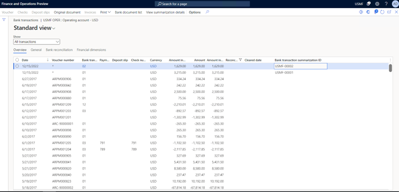 Bank transactions page.