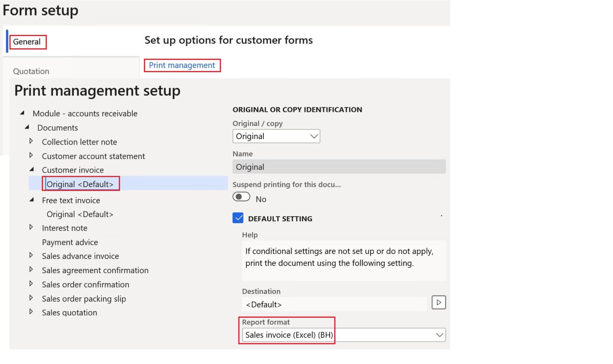 Screenshot of configuring Print management.
