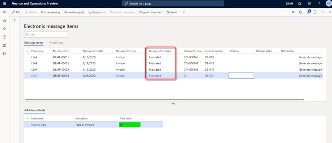 Screenshot of the i.SAF Invoice type evaluation results.