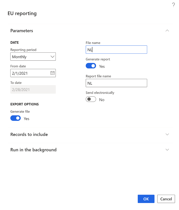 Screenshot of the ESL report dialog box.