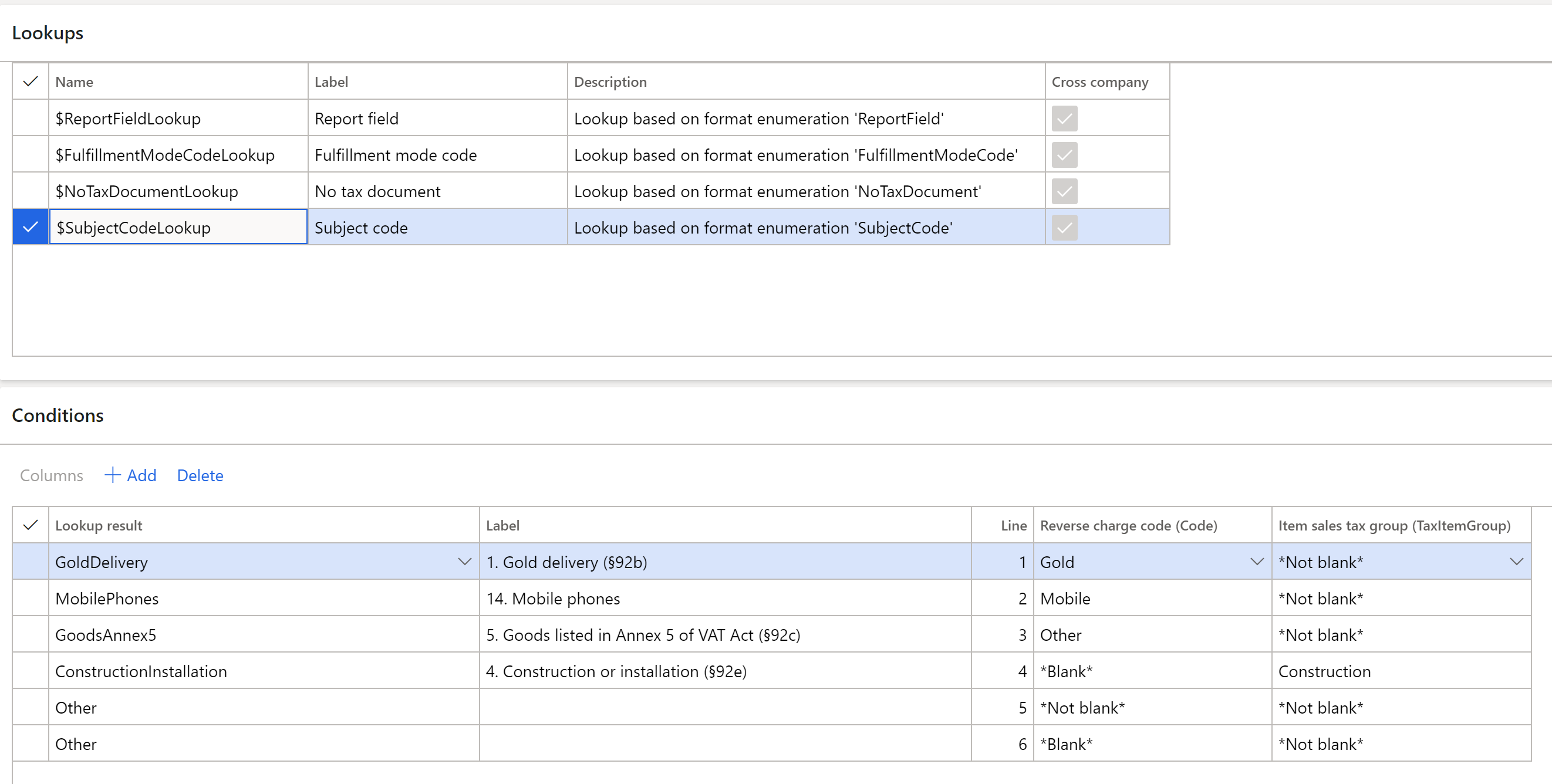 Screenshot of the lookup for the subject code.
