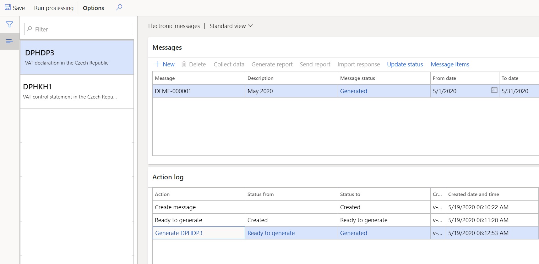 Screenshot of the Electronic message that has Generated status.