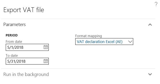 Screenshot of the Export VAT file dialog box.