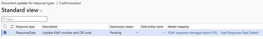 Screenshot of the setup of the new response type on the Electronic document tab of the Electronic document parameters page.
