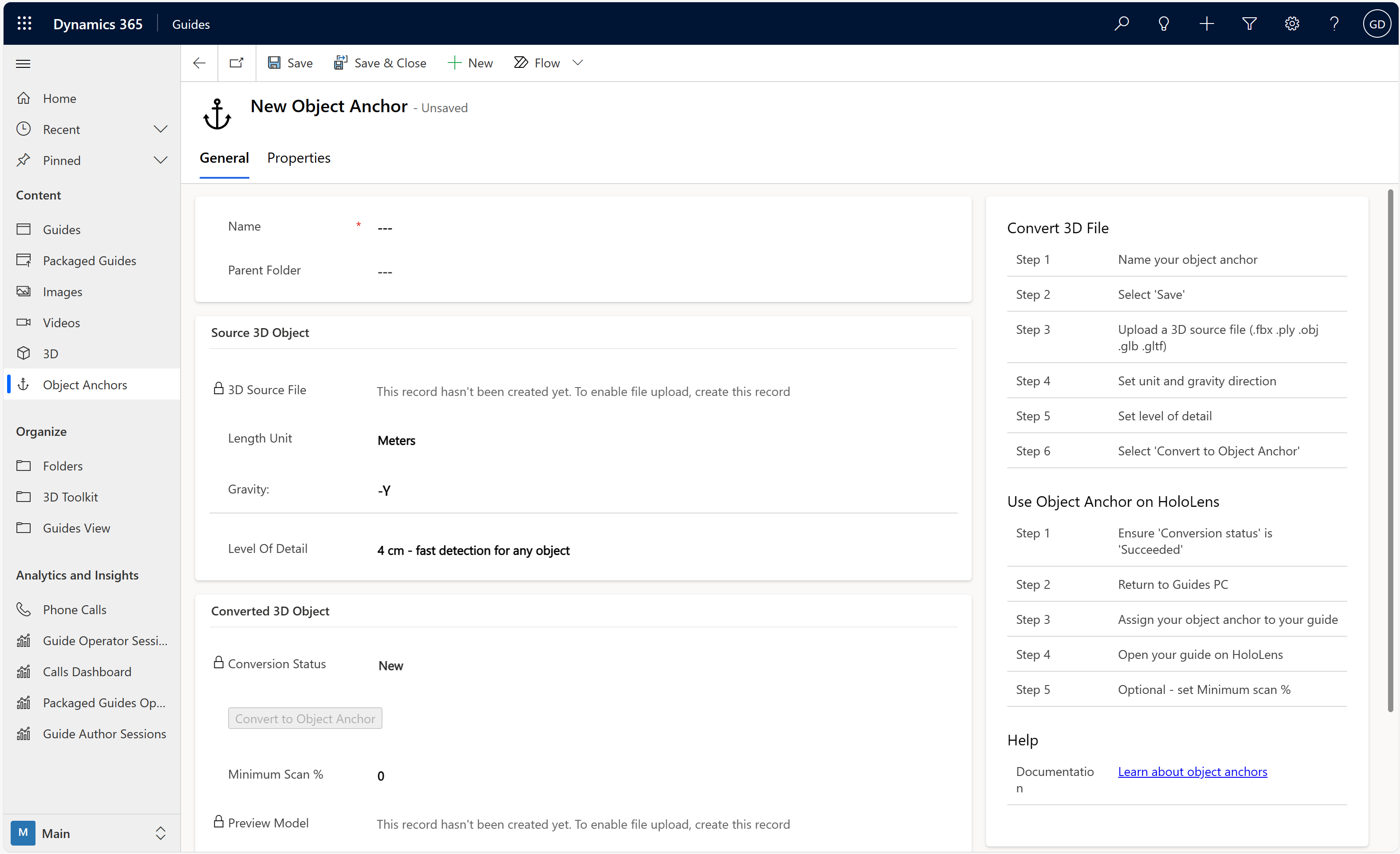 Screen shot of model-driven app showing instructions on the right and Name field. Screen shot of model-driven app showing instructions on the right and Name field.