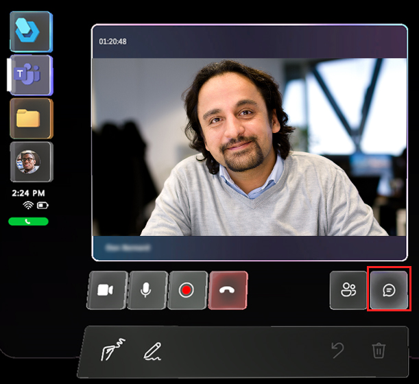 Screenshot of Meetings window with Chat button highlighted Screenshot of Meetings window with Chat button highlighted.