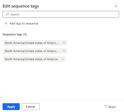 Screenshot of selected tags added to the sequence.