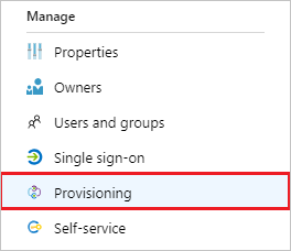 Screenshot of the Provisioning tab highlighted in the Manage section of the left menu.