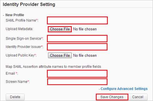 Screenshot shows the Brightidea Identity Provider Setting where you enter information.