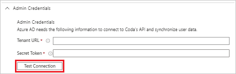 Screenshot shows the Admin Credentials dialog box, where you can enter your Tenant U R L and Secret Token.