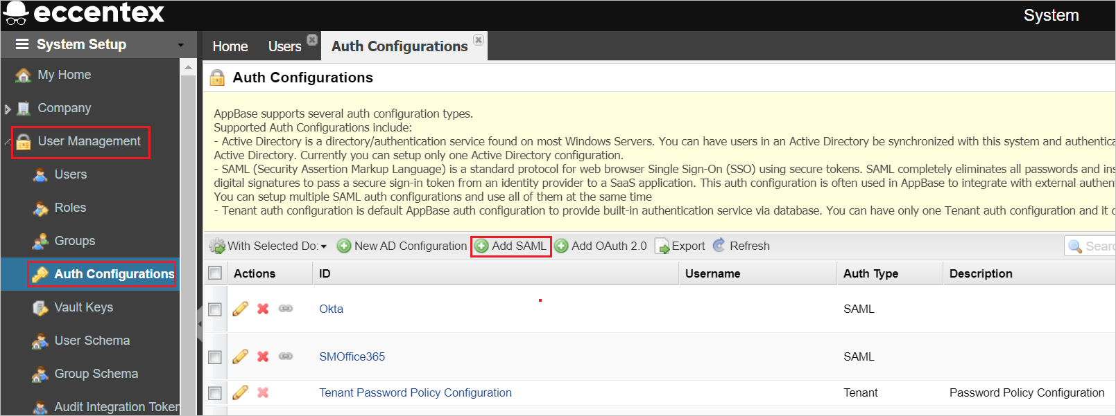 Screenshot shows SAML settings.