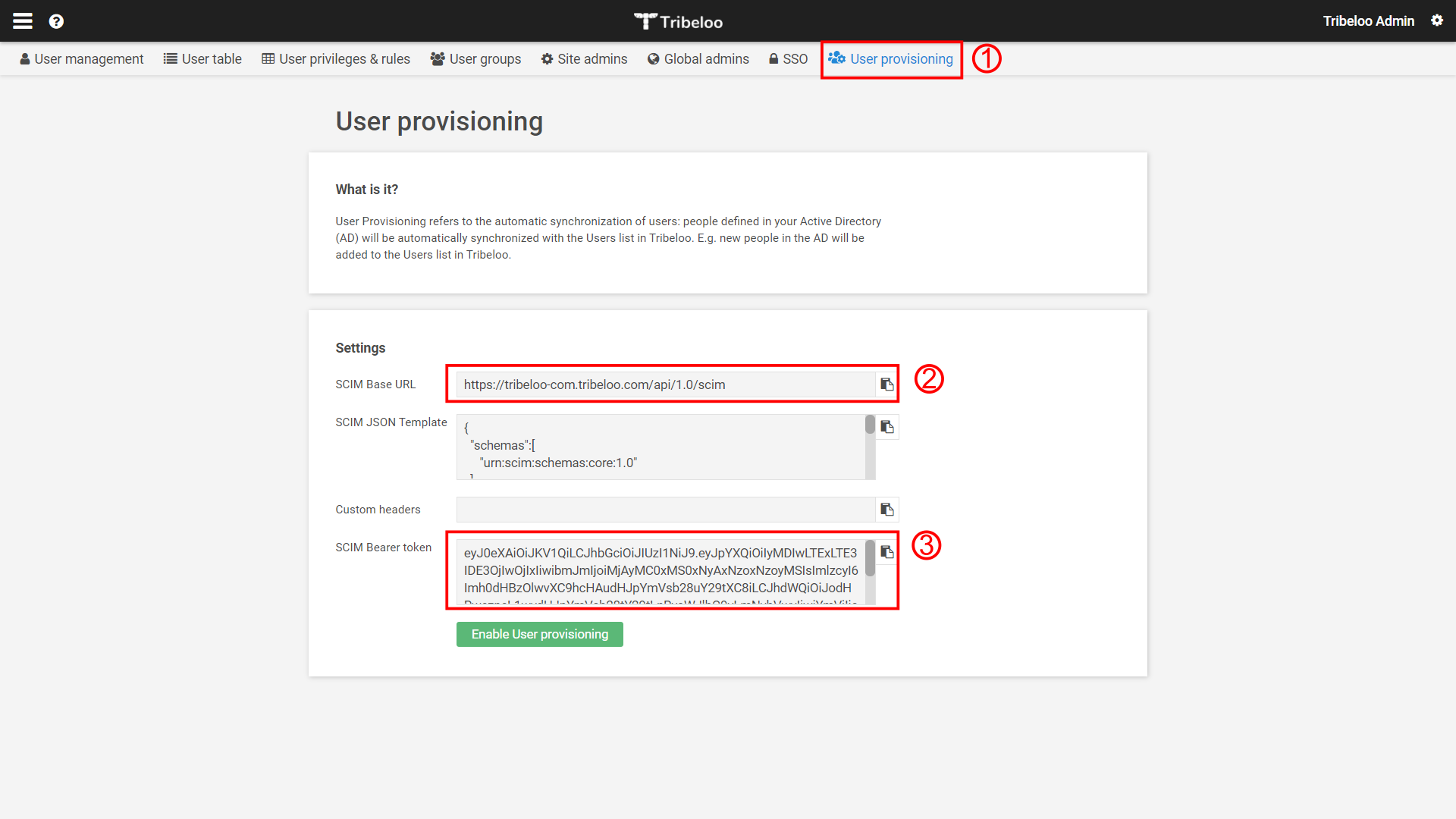 Tribeloo Provisioning Parameters