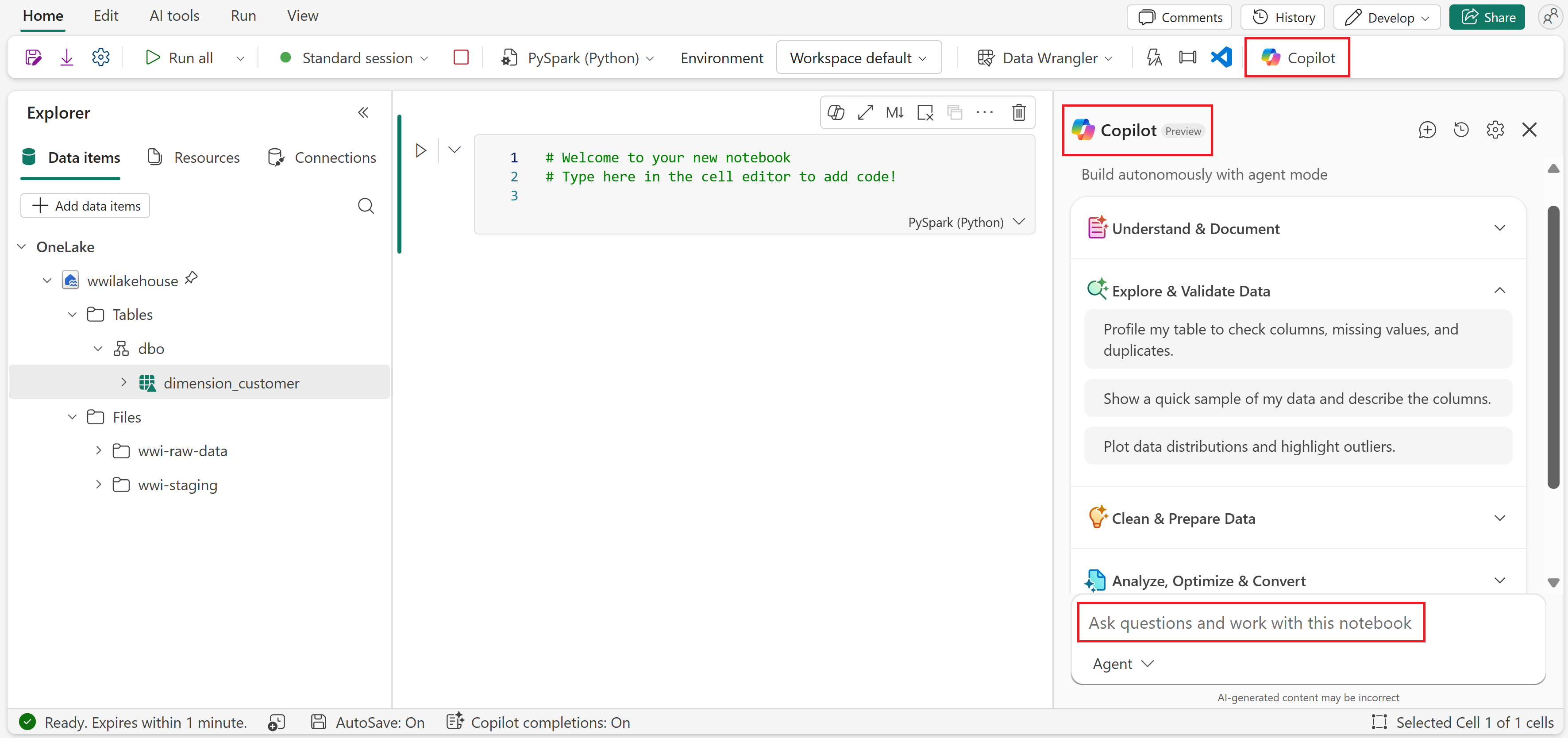 Use the Copilot for Data Science and Data Engineering chat panel ...
