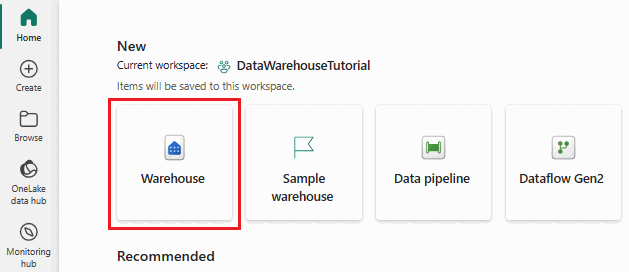 Screenshot showing the Warehouse card in the Home hub.