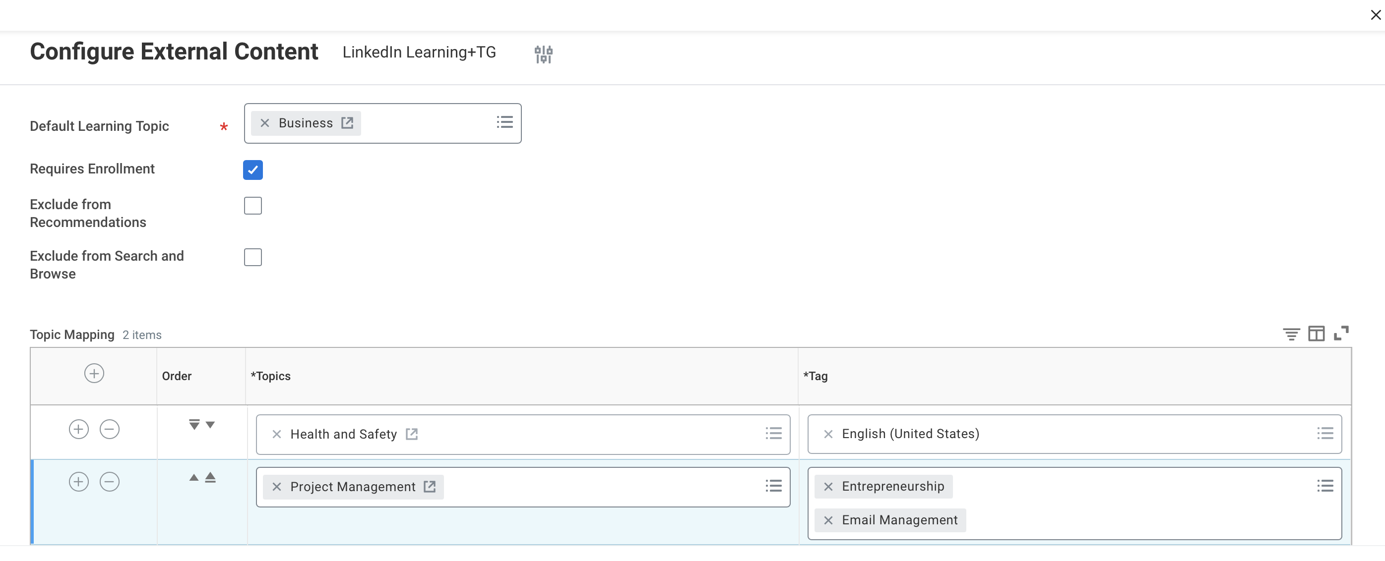 Map topics to tags