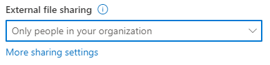 Screenshot of SharePoint site-level sharing settings set to Only people in your organization.