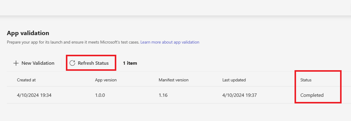 Screenshot shows the app validation status.