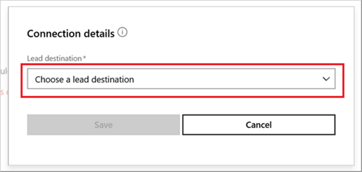 Screenshot illustrating the Lead destination box