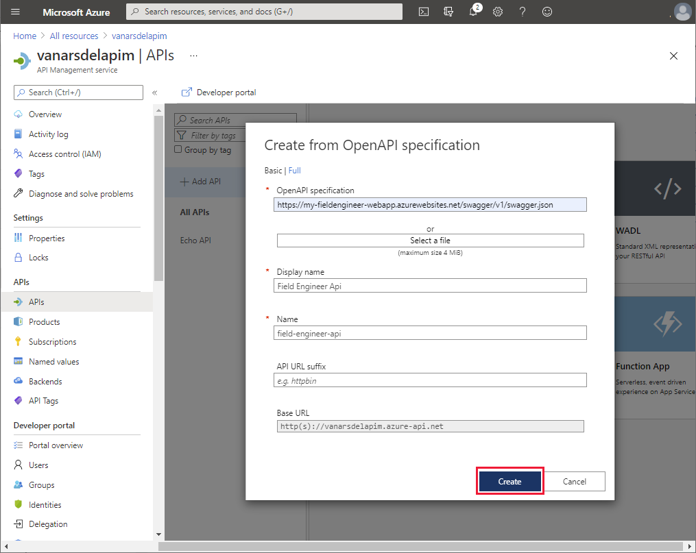 Create API from OpenAPI specification.