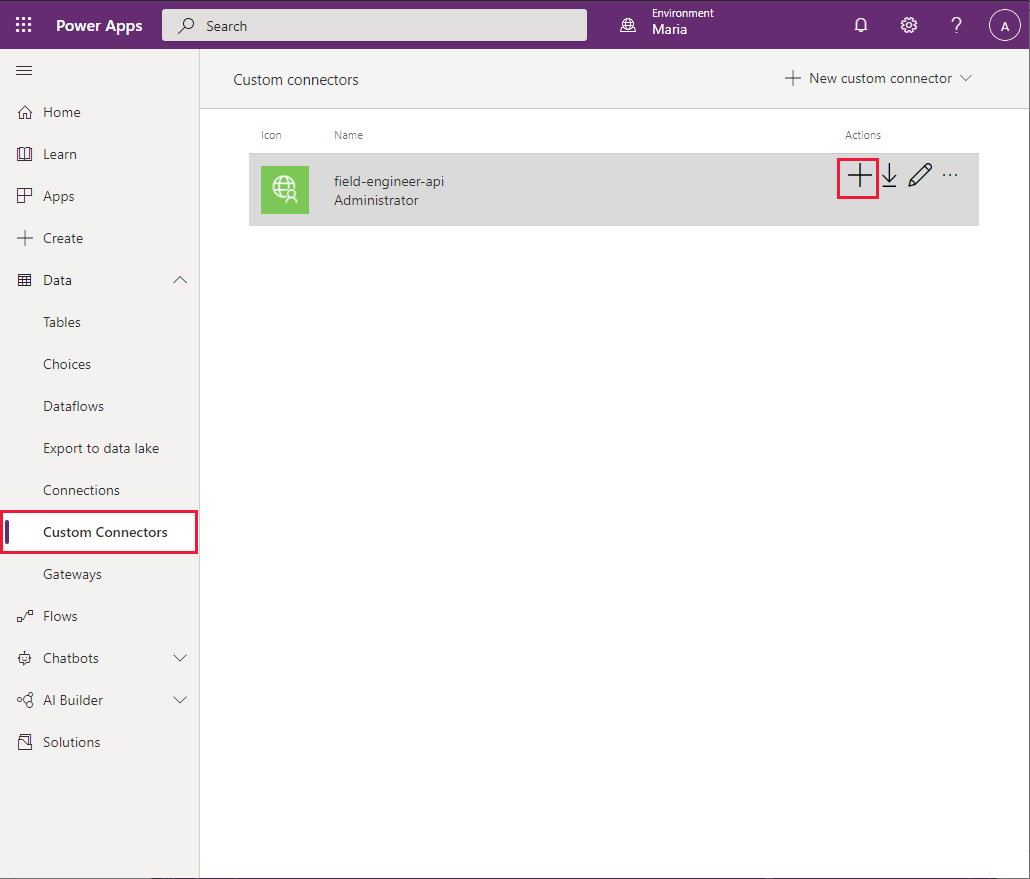 Create a new custom connector.