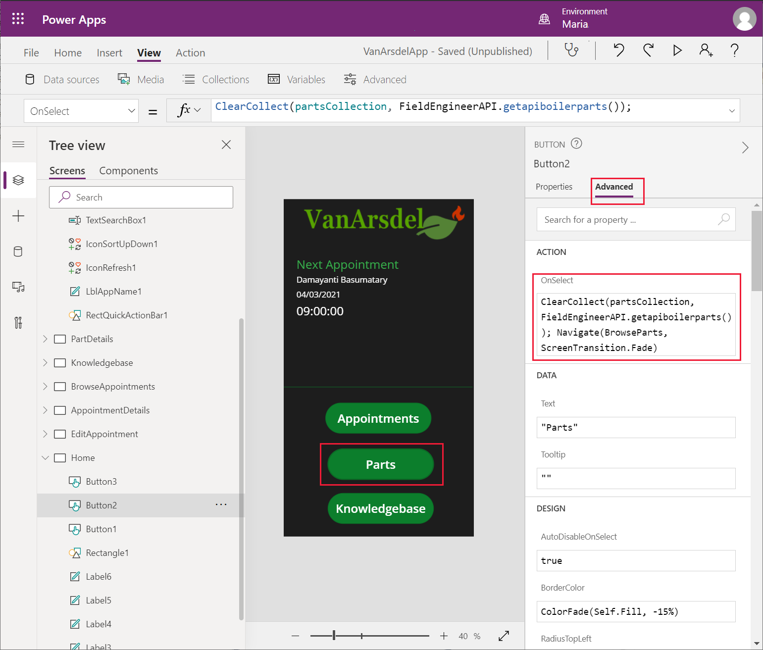 Create partsCollection variable.