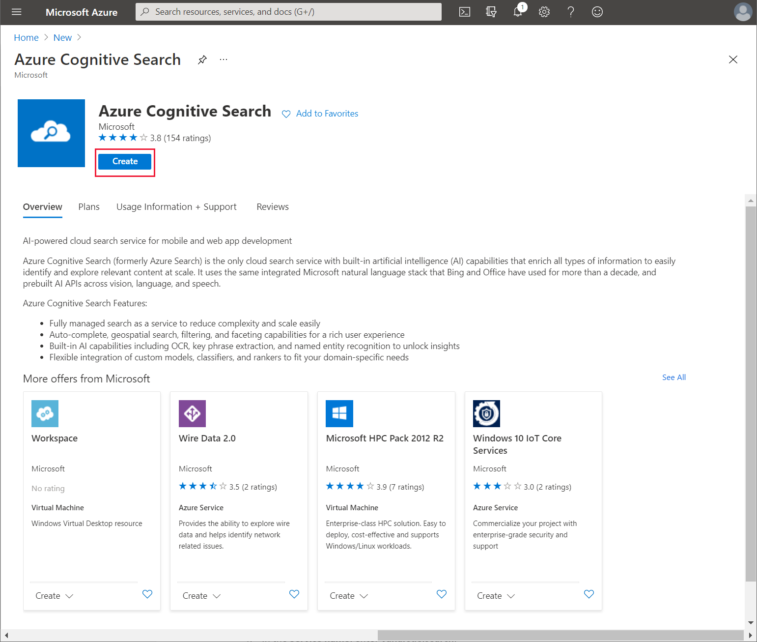 Create the Azure Cognitive Search service.
