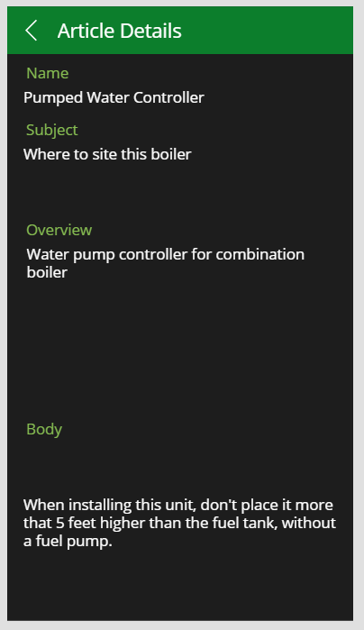 The ArticleDetails screen.