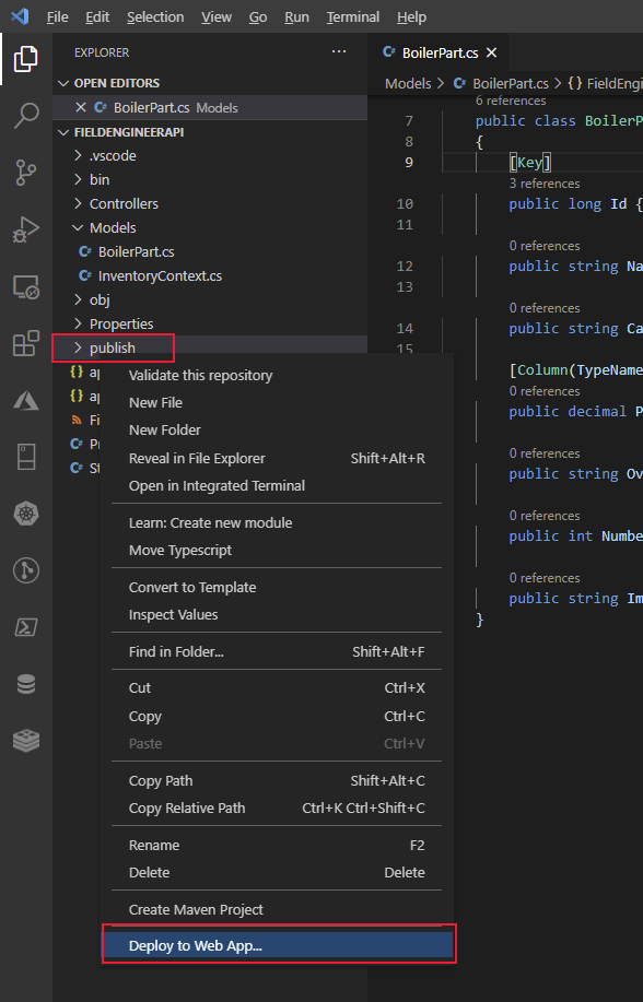 Deploy the Web app from VS Code.