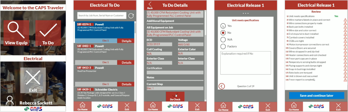 Customized sign-off app for the Electrical team, one of ten such customized companion apps.
