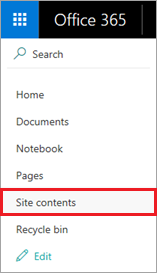 SharePoint site contents.