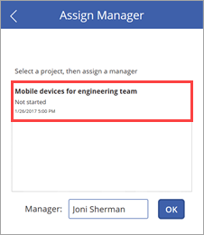 Manager assigned to project.