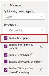 Configure filter pane