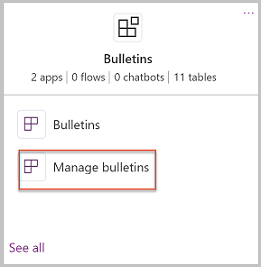 Select Manage Bulletins from the Bulletins tile.