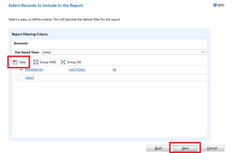 Select Rows to Include in the Report*.