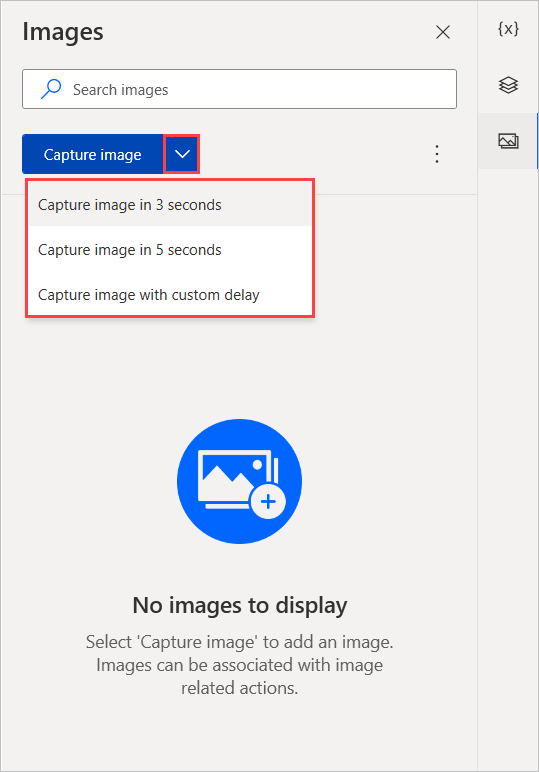 Screenshot of the Capture image with delay option in the images tab.